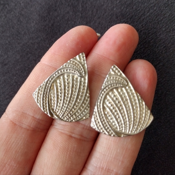 Silver Triangle Stud Earrings - Picture 5 of 6